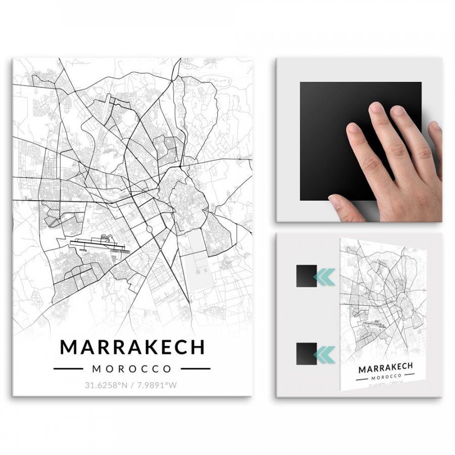 Pix4home Plakat metalowy Mapa B&W Marakesz M POS-M-03685