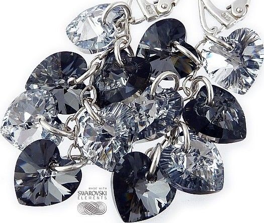 Swarovski długie kolczyki SREBRO Serce CERTYFIKAT