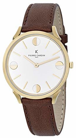 Pierre Cardin Unisex analogowy kwarcowy zegarek na rękę Pigalle Half Moon Pasek brązowy/biały
