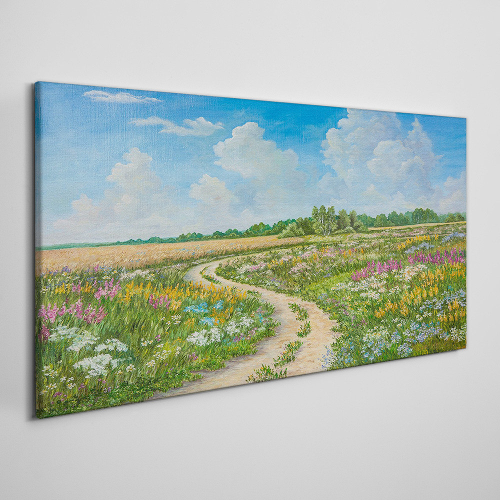 PL Coloray Obraz na Płótnie kwiaty drzewa niebo 120x60cm