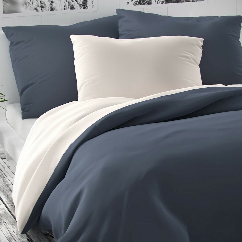 Kvalitex Pościel satynowa Luxury Collection biały/ciemnoszary, 240 x 220 cm, 2 szt. 70 x 90 cm