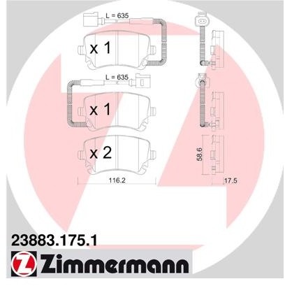 ZIMMERMANN Zestaw klocków hamulcowych, hamulce tarczowe 23883.175.1