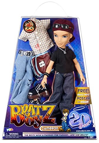 Bratz 20 Yearz Edycja Specjalna Oryginalna lalka modowa Cameron - Holograficzne opakowanie i plakat - Kolekcjonerska - 20-te urodziny Replika z 2001 - Zawiera 2 stroje i nie tylko 577768