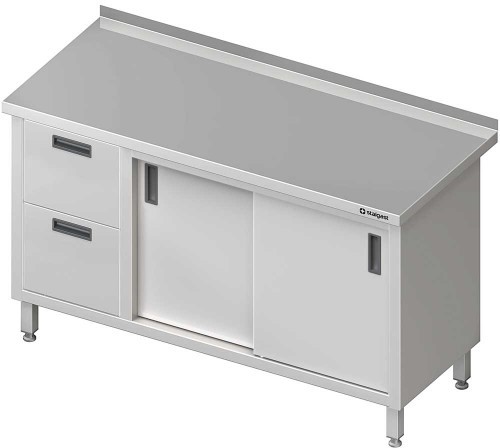 Stalgast Stół przyścienny z blokiem dwóch szuflad (l),drzwi suwane 1600x700x850