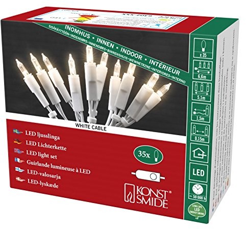 Konstsmide 6302  102 LED Mini/do użytku wewnątrz pomieszczeń (IP ) sprawdzone VDE/230 V wewnętrzny/z przełącznikiem/35 ciepłe białe diody/biały przewód 6302-102