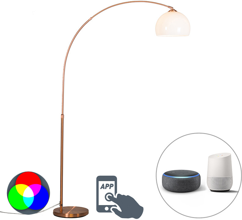 QAZQA Nowoczesna lampa łuk miedź klosz biały z LED E27 WiFi Smart - Arc Basic