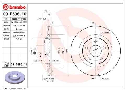 BREMBO Tarcza hamulcowa 09.B596.11
