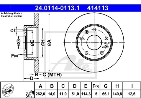 ATE TARCZA HAM 24.0114-0113.1 LAND ROVER FREELANDER 1.8 16V 00-, 2.0DI 98-00, 2.0 TD4 00-  24.0114-0113.1