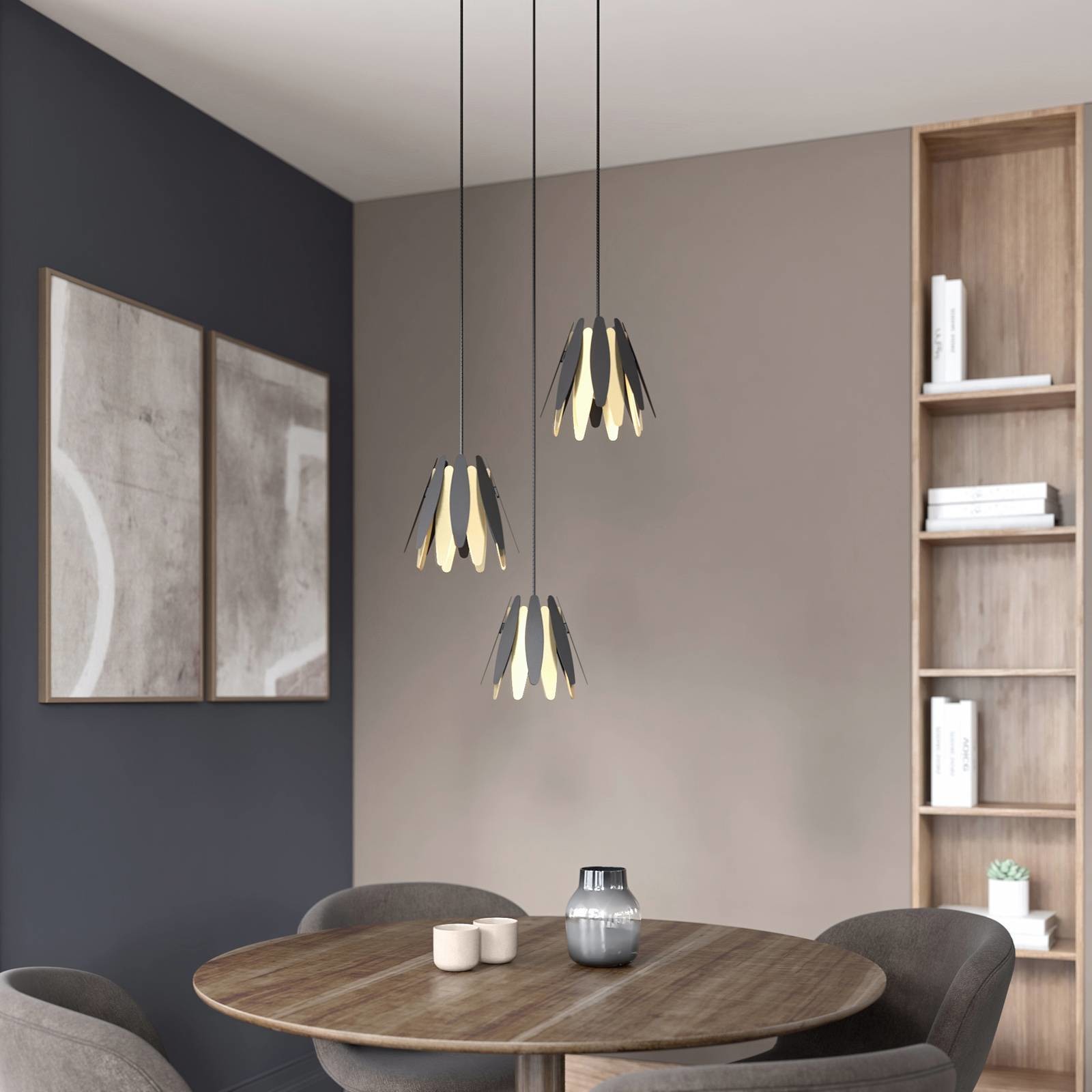 Lucande Lucande Lounit lampa wisząca, czarno-złota, 3-pkt.