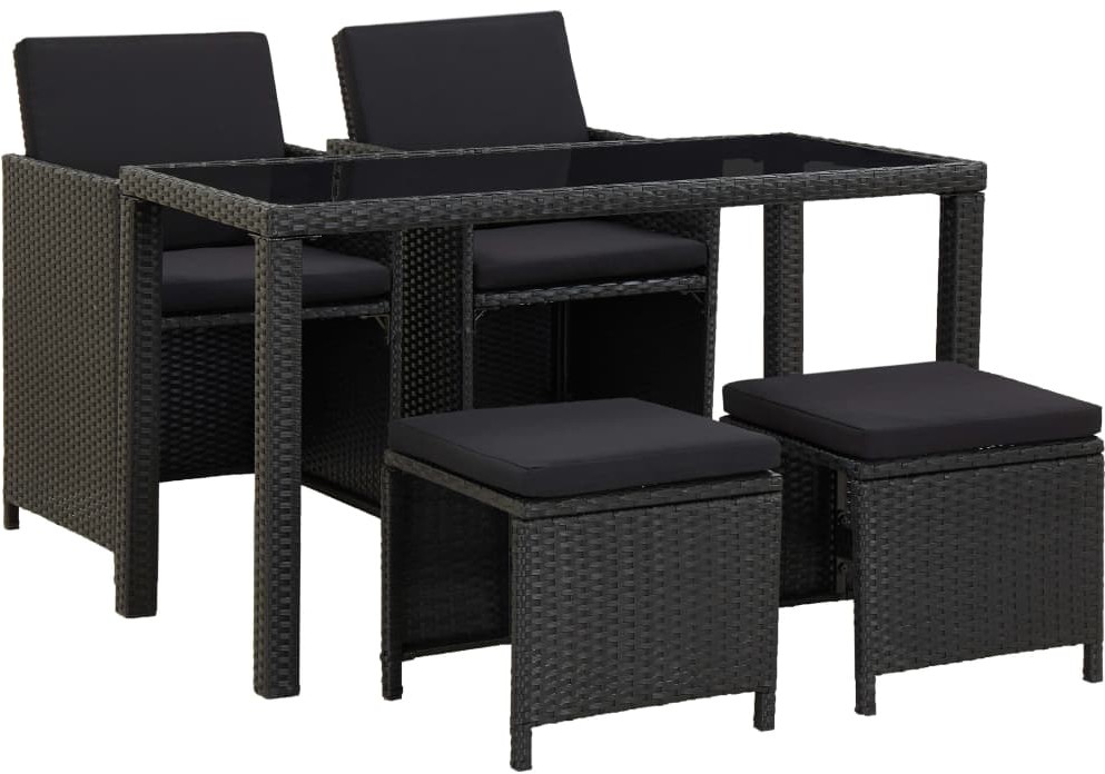 vidaXL 5-cz. zestaw mebli ogrodowych z poduszkami, rattan PE, czarny