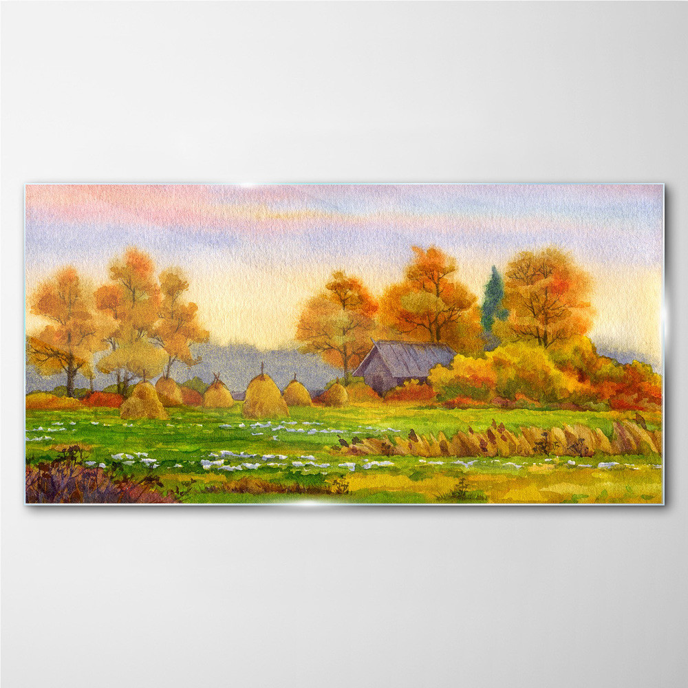 PL Coloray Obraz na Szkle Malarstwo jesień wieś 140x70cm
