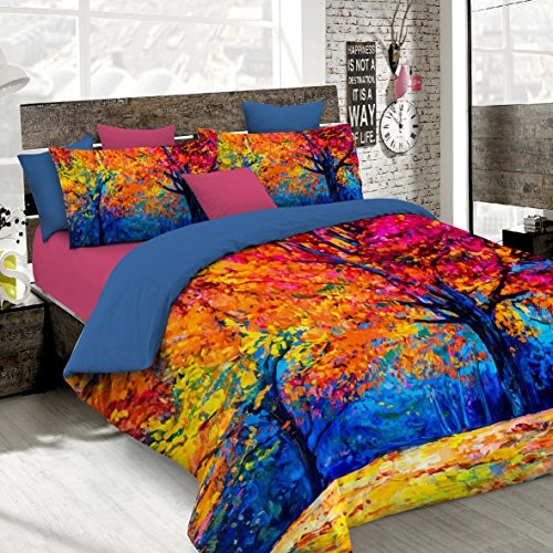 Italian Bed Linen 8058575009203 zestaw poszewka na kołdrę z nadrukiem w Digital A okładka łącznie na worek na poszewki na poduszkę, SD47 (kolorowa), 100% bawełna, na łóżko małżeńskie, 250 x 200 x 1 cm 8058575009203