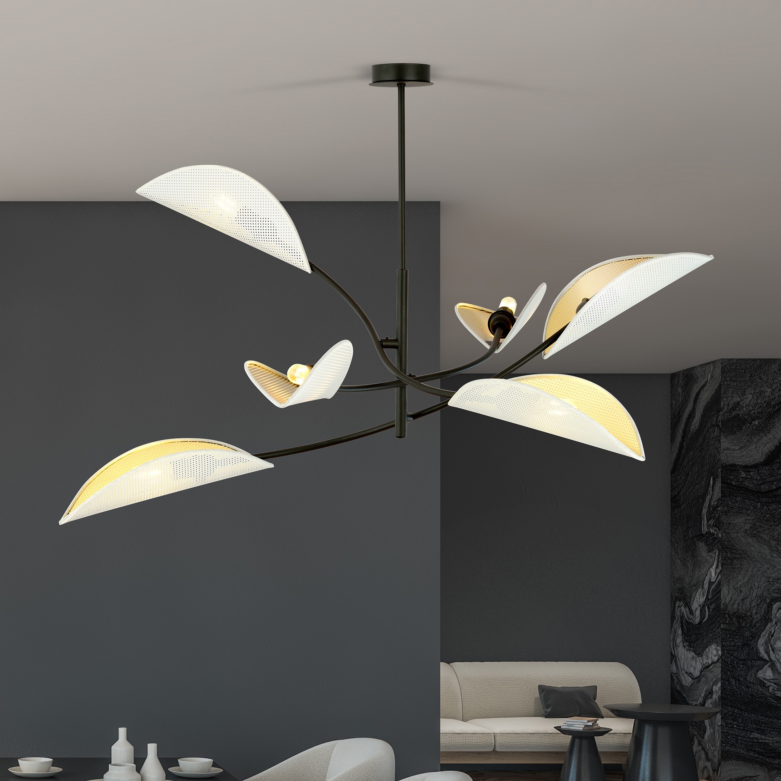 Emibig LOTUS 6 WHITE/GOLD 1107/6 lampa sufitowa żyrandol oryginalny Design abażury 1107/6