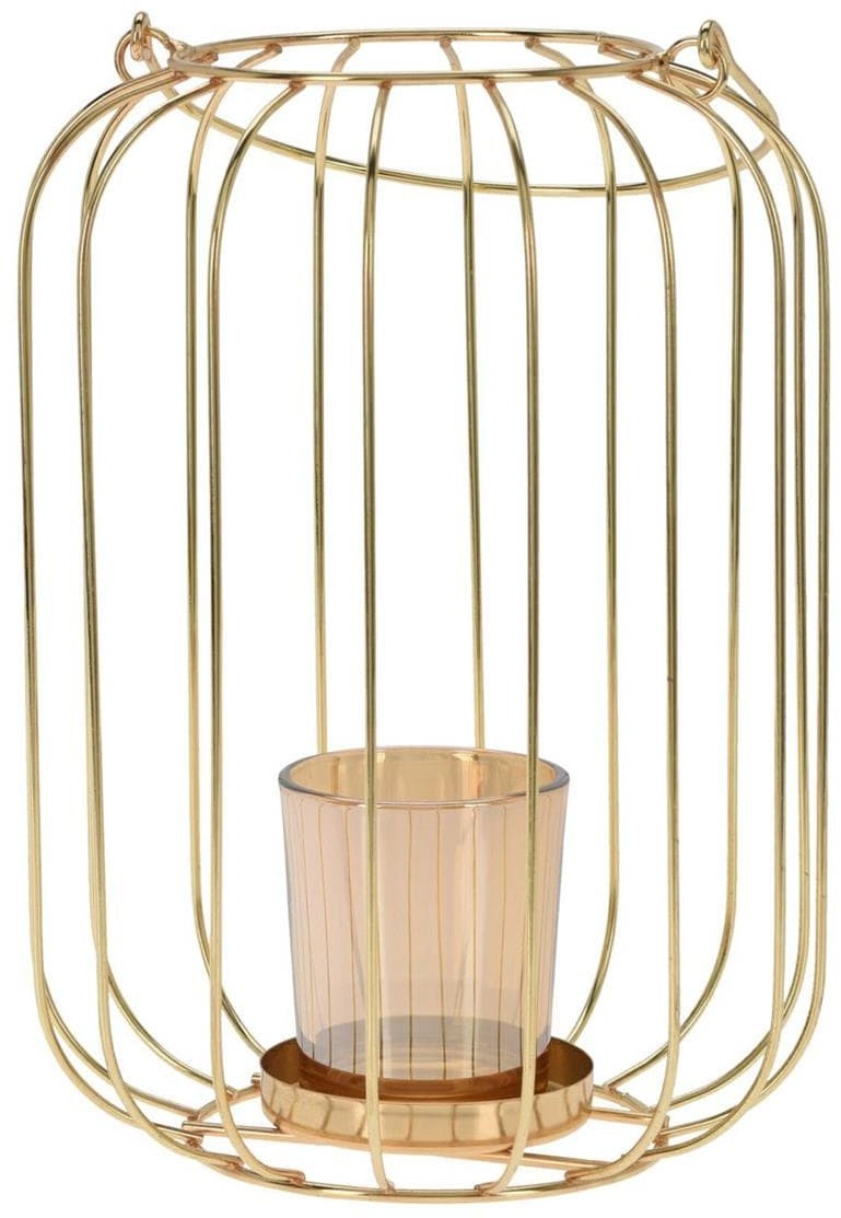 Lampion druciany złoty z rączką 22 cm