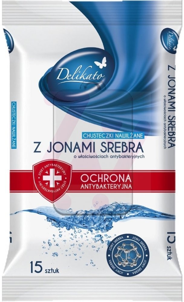 Delikato Delko chusteczki nawilżane z jonami srebra o właściwościach antybakteryjnych 15 szt