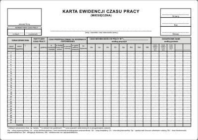 Firma krajewski Karta ewidencji czasu pracy MIESIĘCZNA / A4 [Pu/Zo-95] Pu/Zo-95