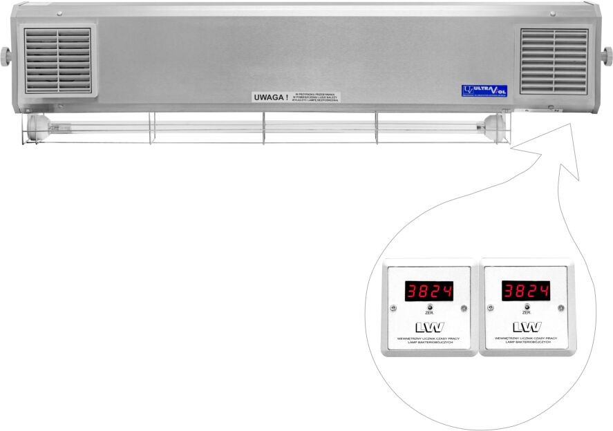 Ultra-viol Sp.j NBVE-60/30NLW 2-funkcyjna lampa bakteriobójcza przepływowa 2x30W+30W ścienna z licznikami LED NBVE-60/30NLW