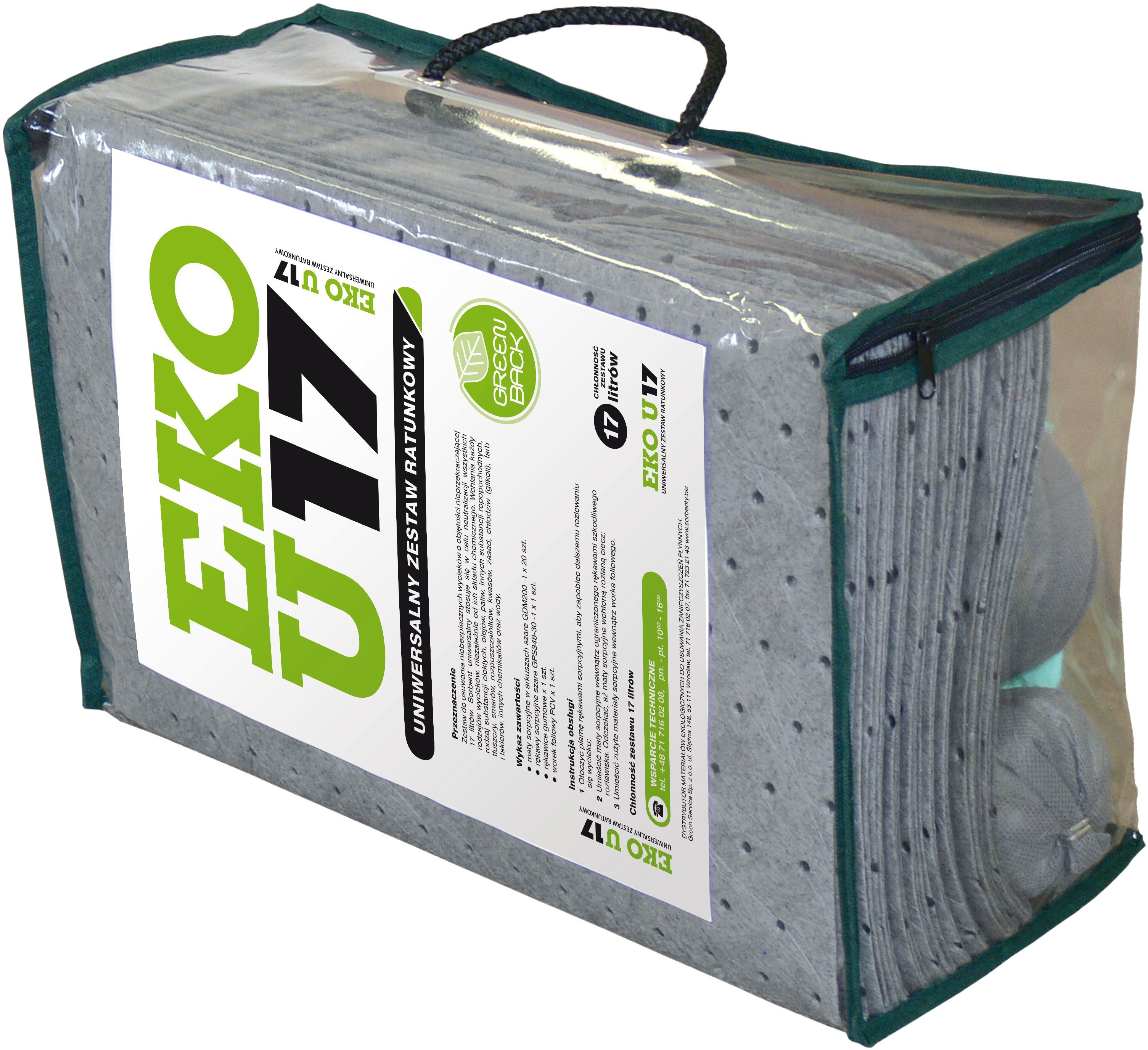 Producent Green Service Zestaw Ratunkowy Uniwersalny Eko U17, Chłonność 17 L. Szary 18 L.
