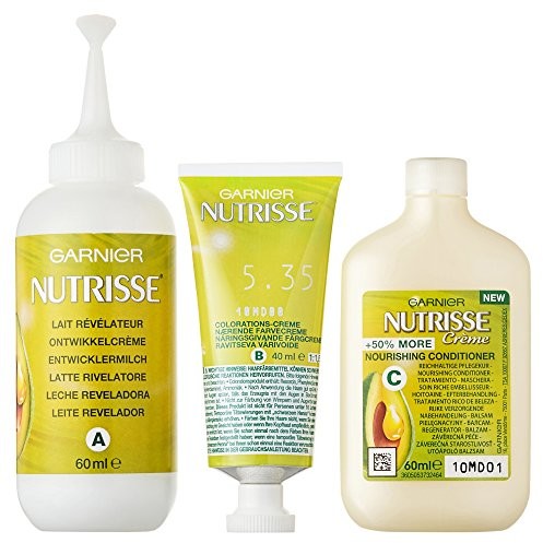 Garnier Nutrisse Creme farba do włosów (z 3 naehrenden Coloration złote sarna brązowy 5.35, zabarwienie na włosy na stałe olejami) -częściowy Pack (3 X 1 sztuki) 203473