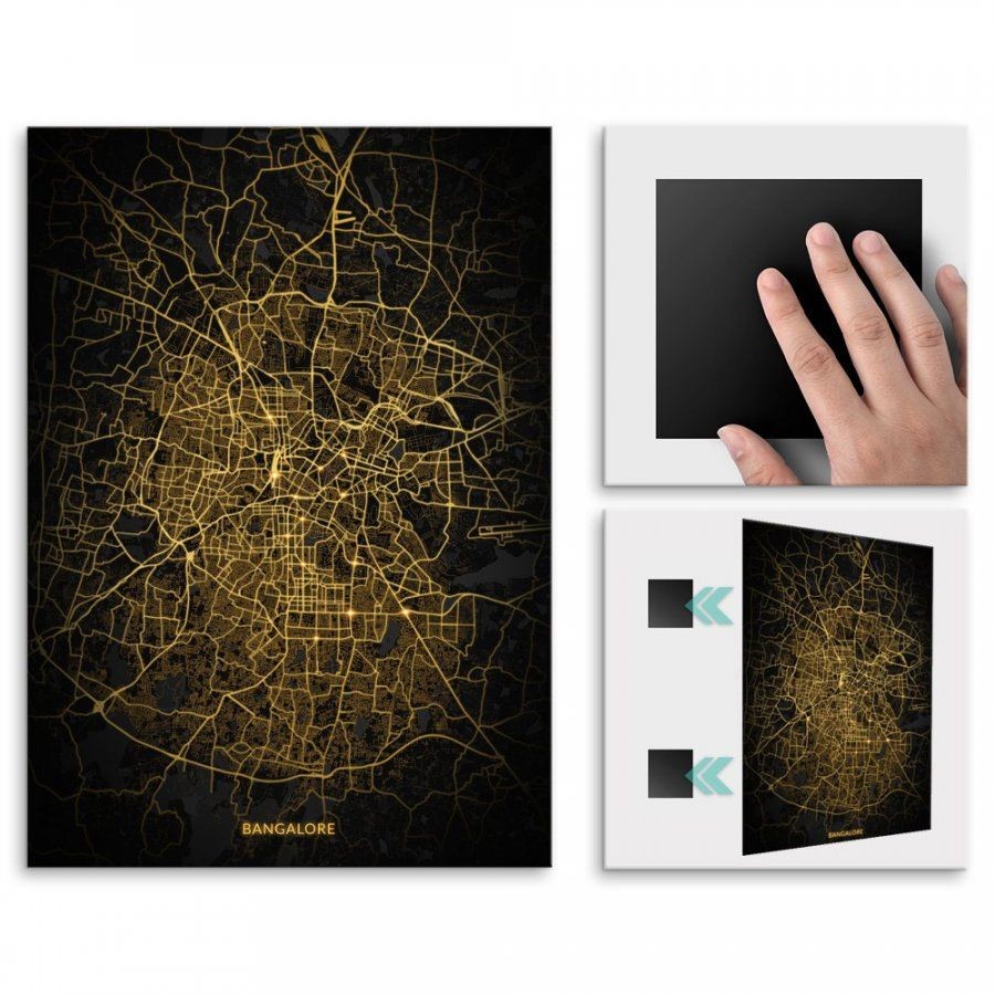 Pix4home Plakat metalowy Mapa City Lights Bangalore L POS-L-03461