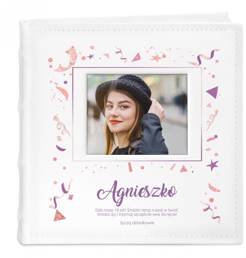 NA Murrano Album mały z oknem nadruk dedykacja dla wnuczki 18 urodziny ALB-SO-WH-UV-034