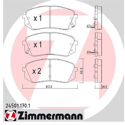 ZIMMERMANN Zestaw klocków hamulcowych, hamulce tarczowe 24501.170.1