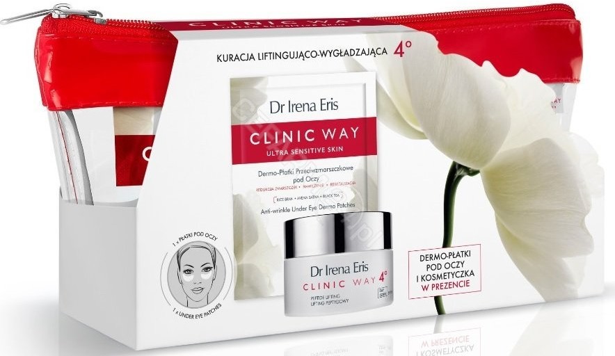 Dr Irena Eris promocyjny zestaw Clinic Way 4° dermokrem przeciwzmarszczkowy na dzień spf20 50 ml + dermo-płatki przeciwzmarszczkowe pod oczy x 2 szt + kosmetyczka GRATIS! | OD 149