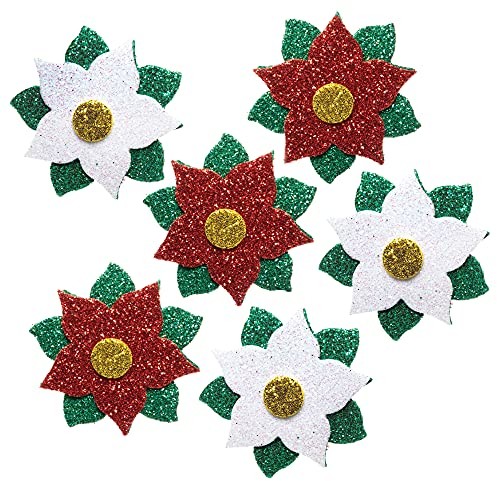 Baker Ross Baker Ross FC104 Poinsettia brokatowe naklejki - opakowanie 100 sztuk, naklejki dla dzieci, idealne do projektów artystycznych i rękodzieła dla dzieci, idealne do tworzenia kart i scrapbookingu FC104