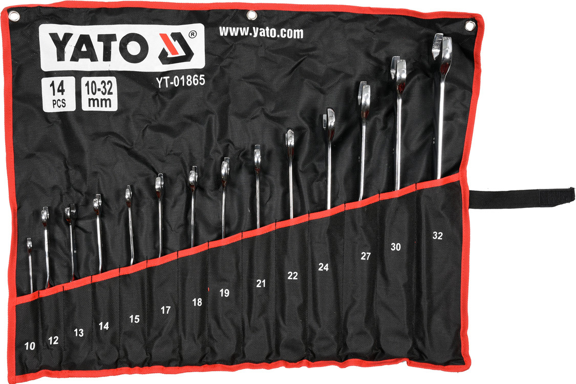 Yato KLUCZE PŁASKO-OCZKOWY SKRĘCONE 10-32MM 14SZT YT-01865