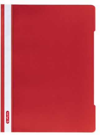 Herlitz 11317138 skoroszyt A4 wysokiej jakości, folia polipropylenowa, opakowanie 10 sztuk, przezroczysty z paskami do opisywania, czerwony 11317138=10