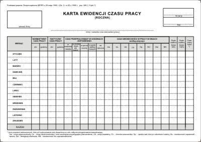 Firma krajewski Karta ewidencji czasu pracy ROCZNA A4 [Pu/Zo-96] Pu/Zo-96
