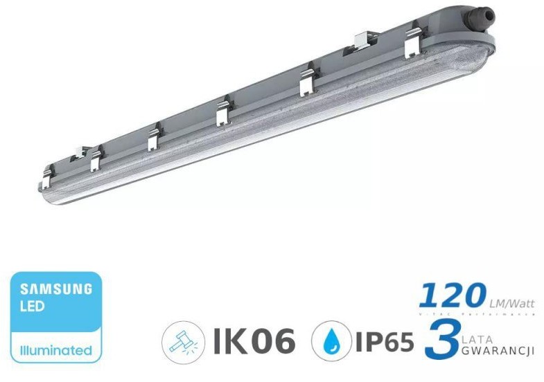 v-tac Oprawa Hermetyczna LED V-TAC SAMSUNG CHIP M-SERIES 36W 120cm 120LM/W CL SS Clip VT-120136 4000K 4320lm