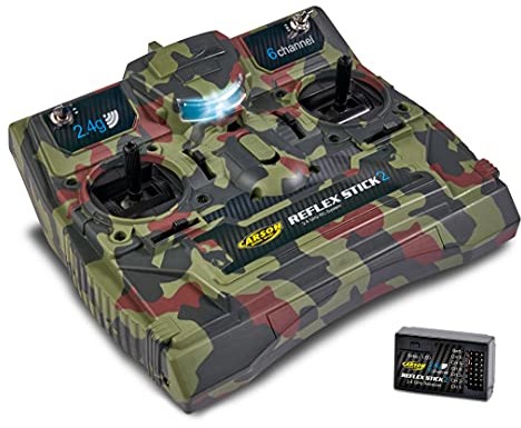 Carson 500501008 FS Reflex Stick II 2,4 GHz 6-kanałowy pilot zdalnego sterowania, pilot zdalnego sterowania z odbiornikiem do modeli pojazdów, takich jak pojazdy RC i statki, kamuflaż 500501008