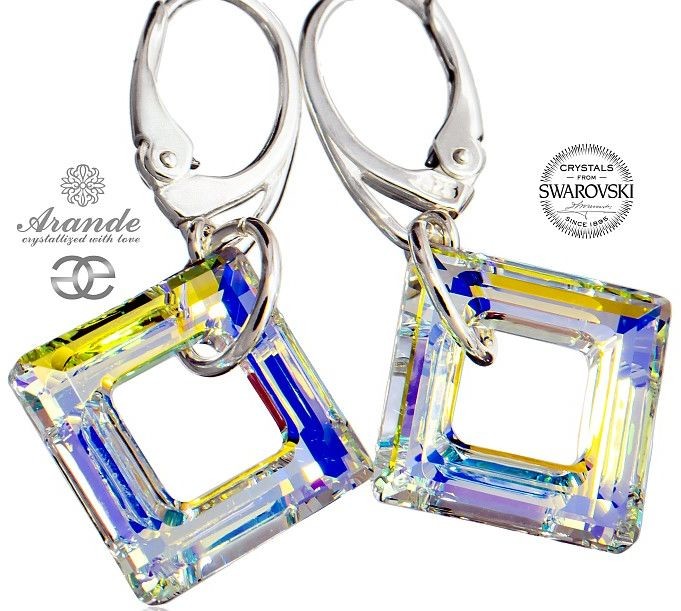 Swarovski SPECIAL kolczyki AURORA SQUARE SREBRO