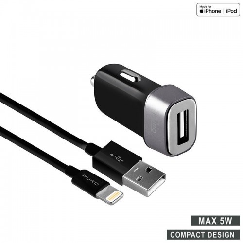 PURO PURO Mini Car Charger - Ładowarka samochodowa 5 V / 1 A - 5 W + kabel Lightning MFi 1 m (czarny)