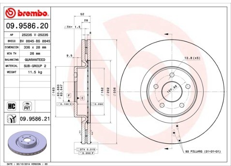 BREMBO Tarcze hamulcowe (komplet 2 sztuk) 09.9586.21