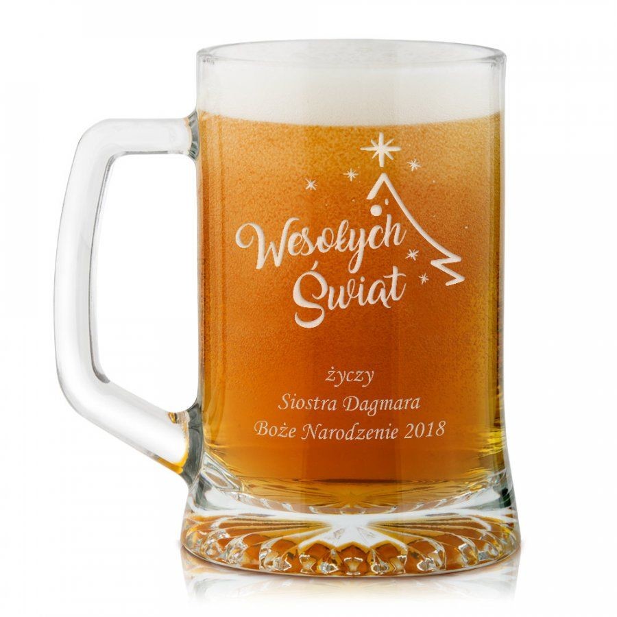 Murrano Grawerowany Kufel Szklany do Piwa Na Wesołe Święta KUFS-010