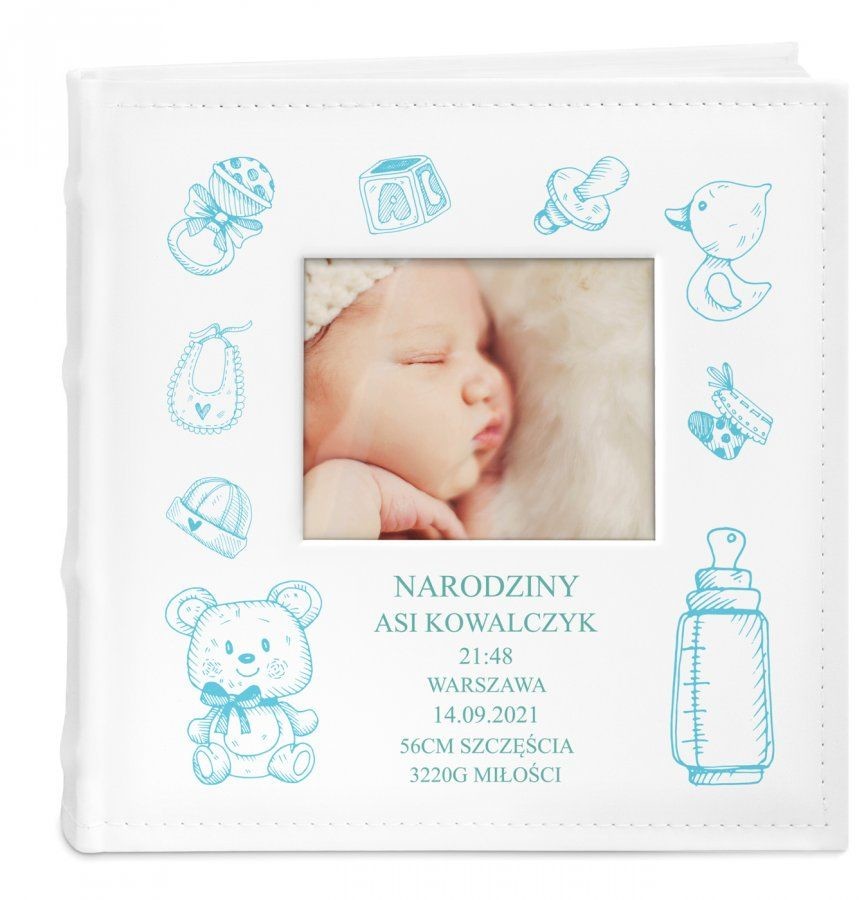 NA Murrano Album mały z oknem nadruk dedykacja dla dziewczynki narodziny ALB-SO-WH-UV-039