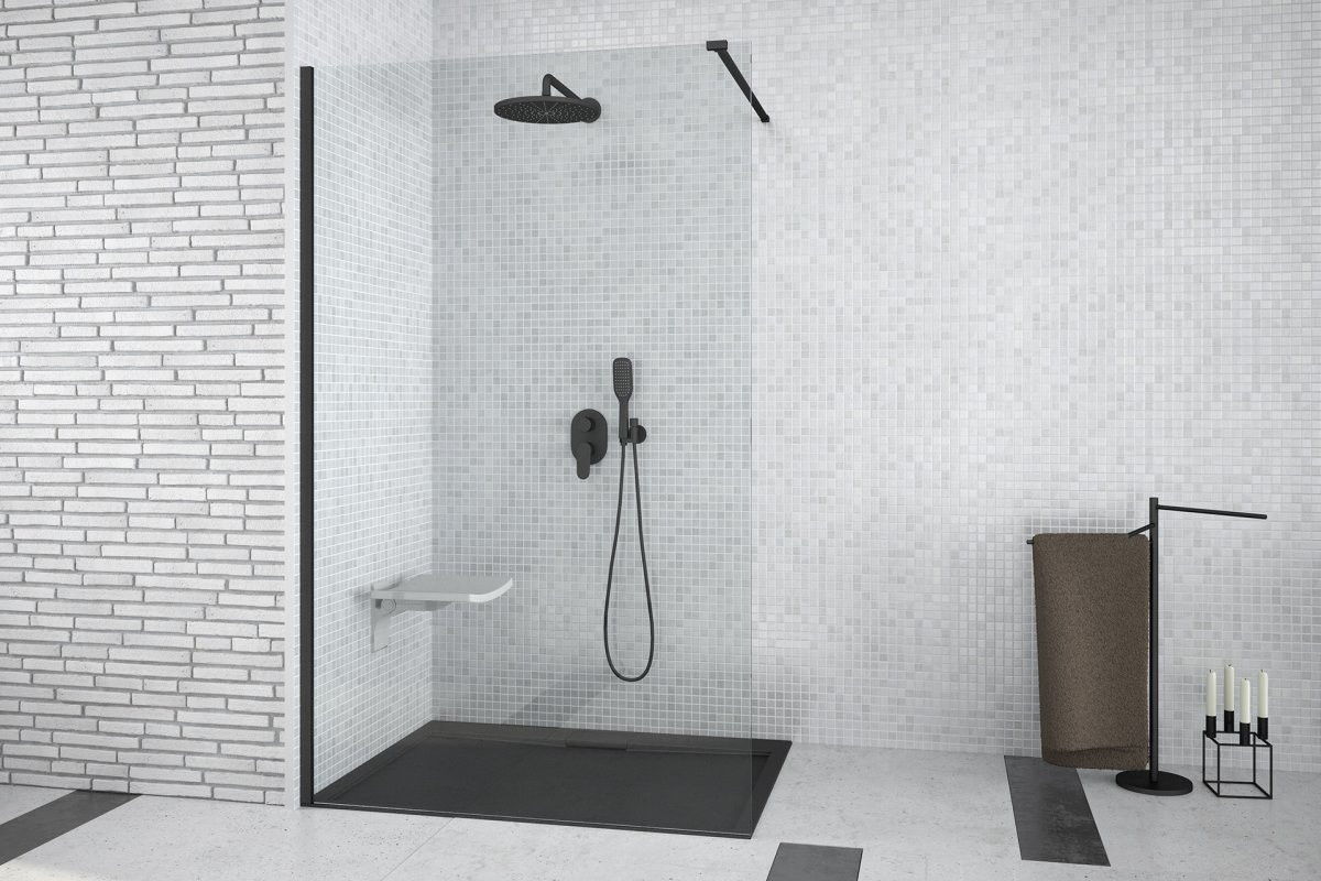 Besco PMD Besco Aveo Black Kabina prysznicowa Walk-In 110x195 cm profile czarne szkło przezroczyste AVB-110-195C (AVB110195C)