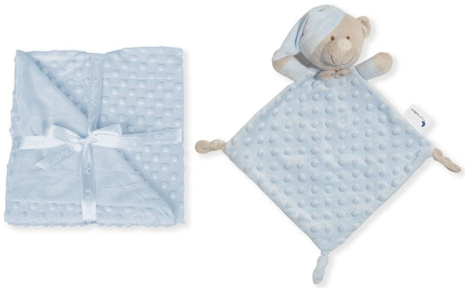 Interbaby koc miękki piłeczki + pluszak 80×110 niebieski