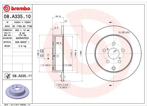 BREMBO Tarcza hamulcowa 08.A335.11