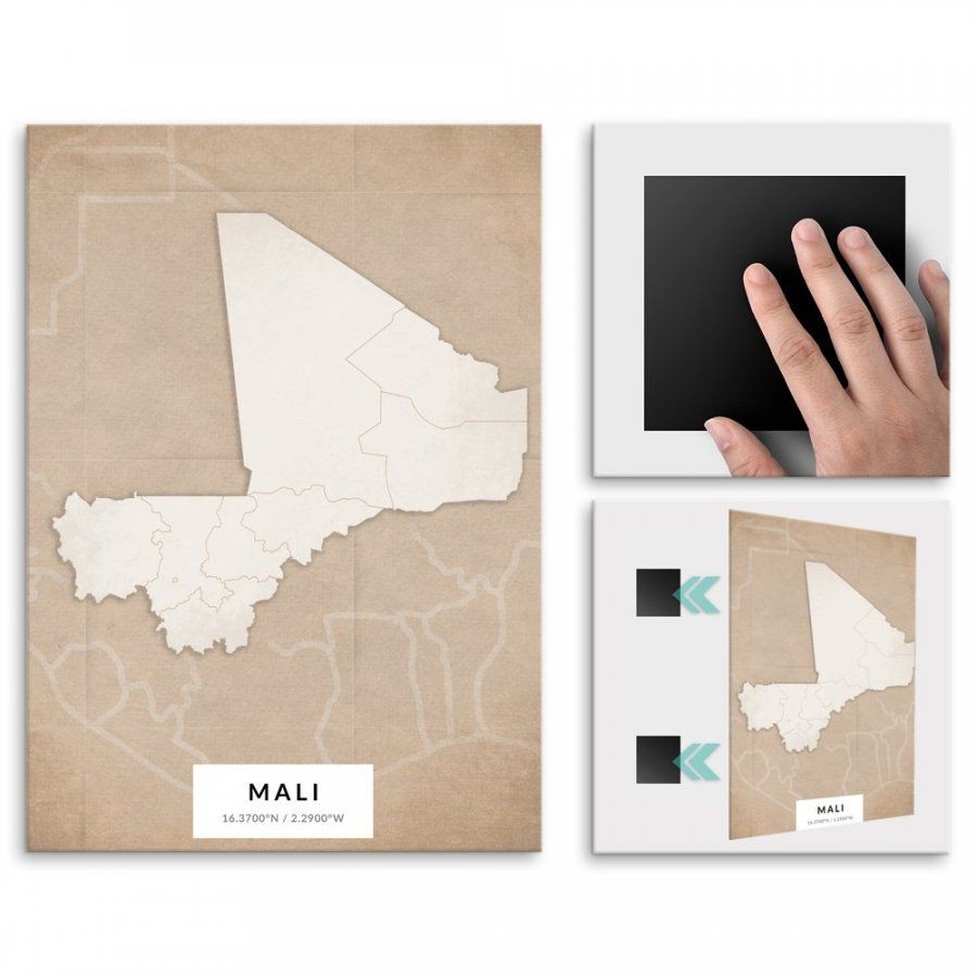 Pix4home Plakat metalowy Mapa Vintage Mali M POS-M-04343