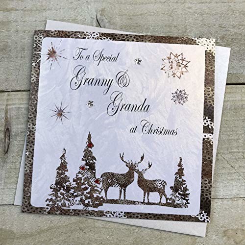WHITE COTTON CARDS Białe bawełniane kartki C5-GY-GDA 'To a Special Babcia & Granda' Ręcznie robiona kartka świąteczna C5-GY-GDA
