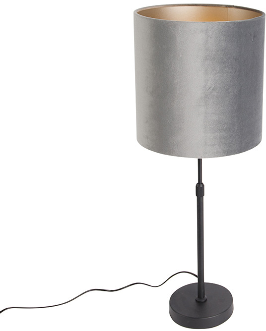 QAZQA Nowoczesna lampa stołowa czarna tkanina abażur szary regulowana 25 cm - Parte