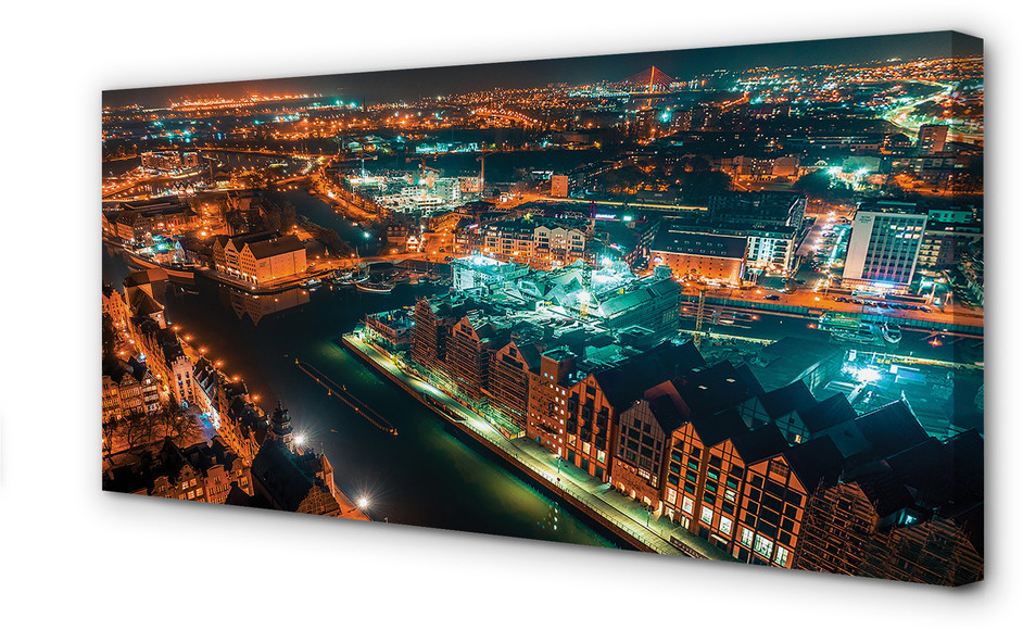 PL Tulup Obrazy na płótnie Gdańsk Rzeka panorama noc 100x50cm