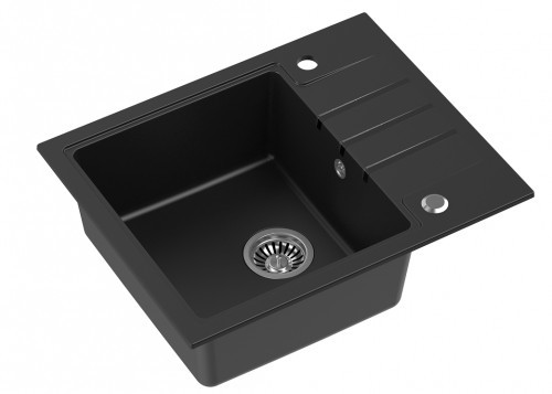 STEINER Zlewozmywak granitowy jednokomorowy 62 50 20 cm z ociekaczem PETER 116 Very Black ze stalowym odpływem