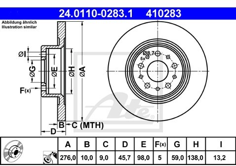 ATE TARCZA HAM 24.0110-0283.1 ALFA 147 3.2GTA 03-,156 1.9JTD 16V 02-05, 2.4JTD 03-05, GT 1.8TS 03-  24.0110-0283.1