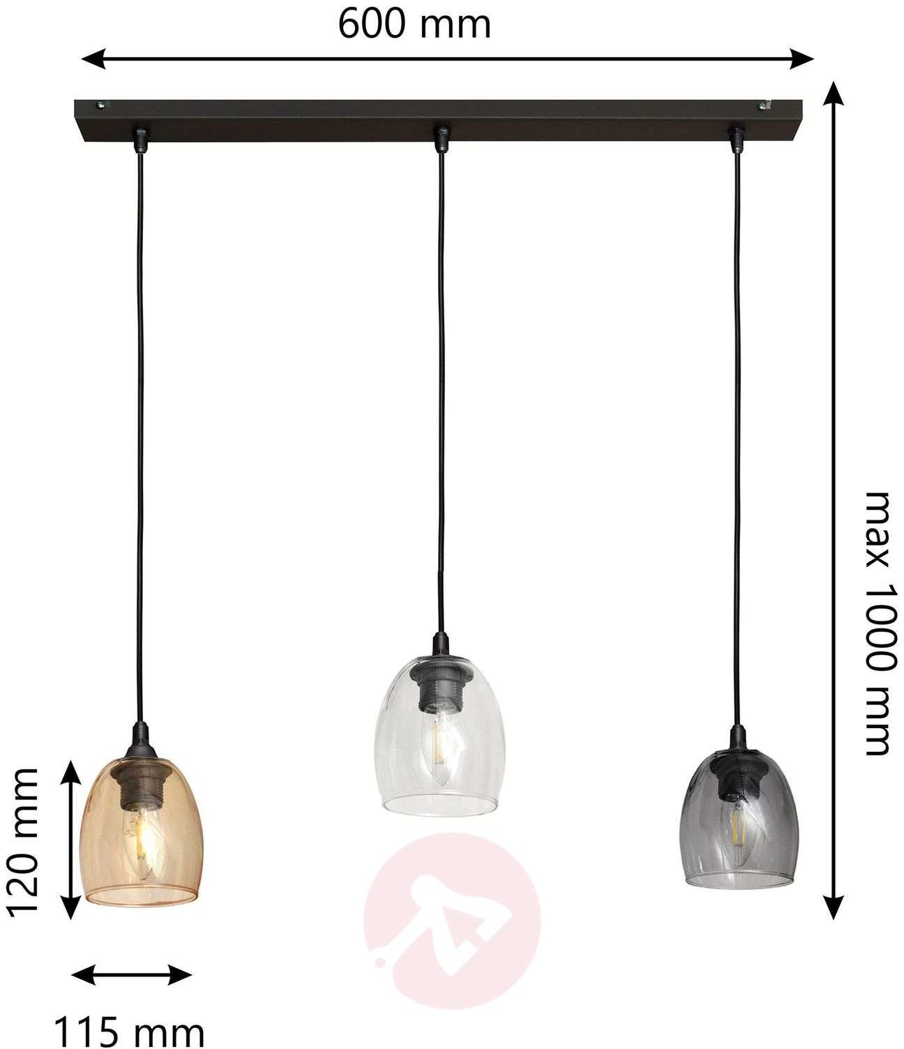 Brilliant HELAM Lampa wisząca 3-pkt. bursztyn/smoke