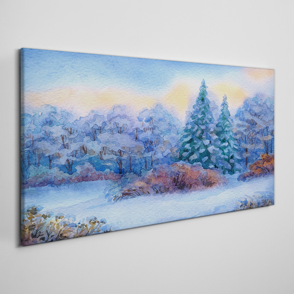 PL Coloray Obraz Canvas Akwarela śnieg drzewo las 140x70cm