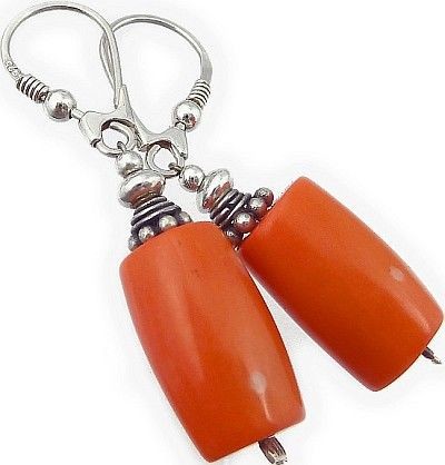 Arande Naturalny Koral Duży Piękne Kolczyki Srebro